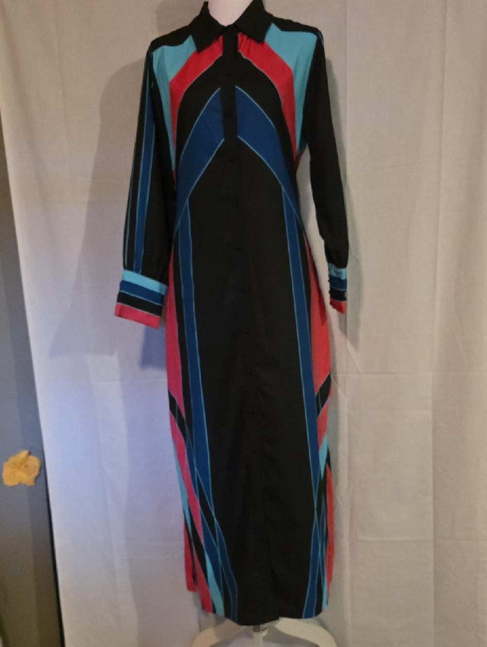 Black CIEBON Maxi Dress with Blue and Red Colorblock Panels